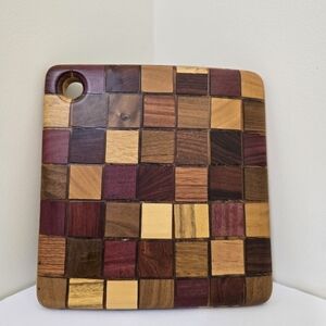 mini 9" handmade END GRAIN Cutting Board Curved‎ Hanging Hole